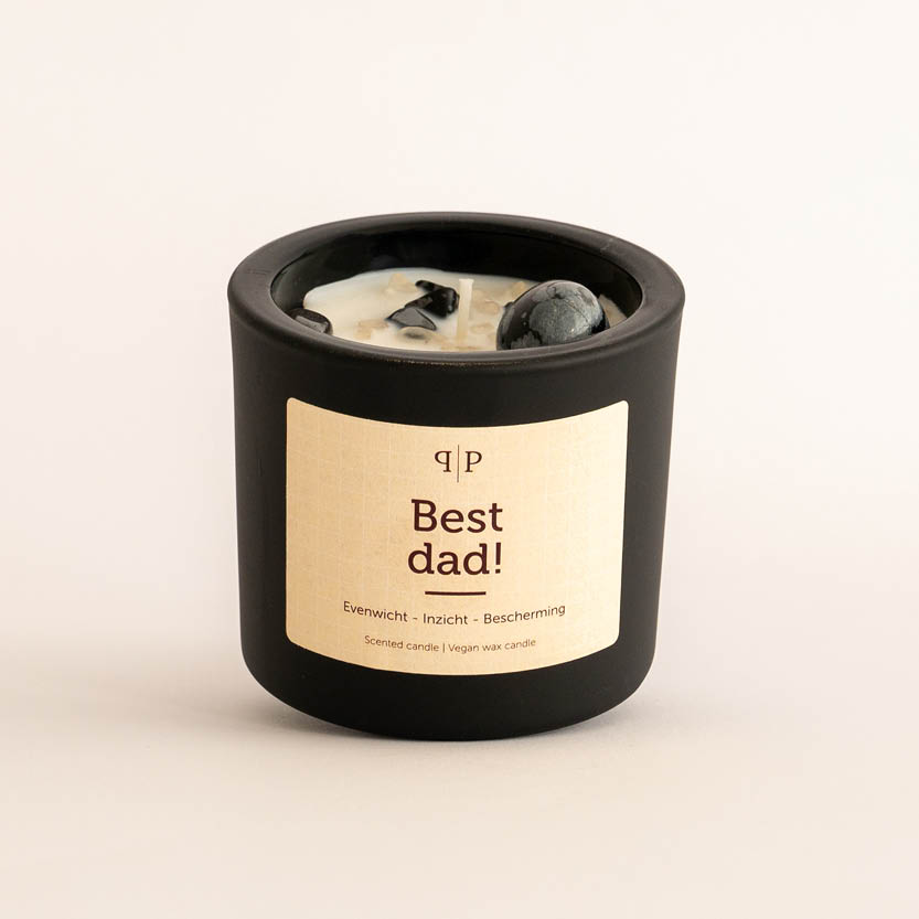 Edelsteenkaars | Hamatiet & Obsidiaan | Best dad! - Afbeelding 3